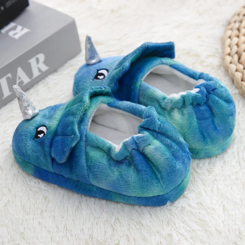 New Toddler Boys Slippers Indoor Winter Cartoon 3D Dinosaur Plush Warm Kid House Footwear Soft Rubber Sole Home Shoes Baby Items