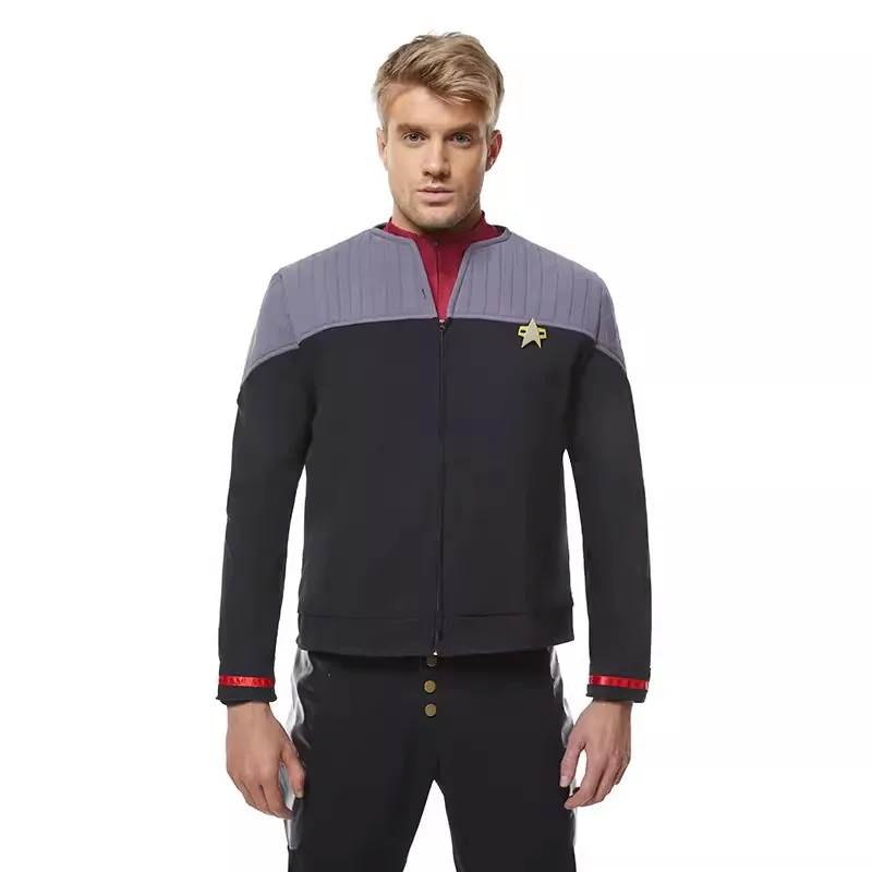 Jean-luc Picard Cosplay Costume Men Sweatshirt Streetwear Zip Pullover Casual Jacket  and Red Shirt