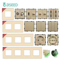 BSEED Matte Plastic Frames TV ST Double USB CAT5 RJ45 Internet Socket Light Switches EU Type-c USB Socket Parts Free Combination