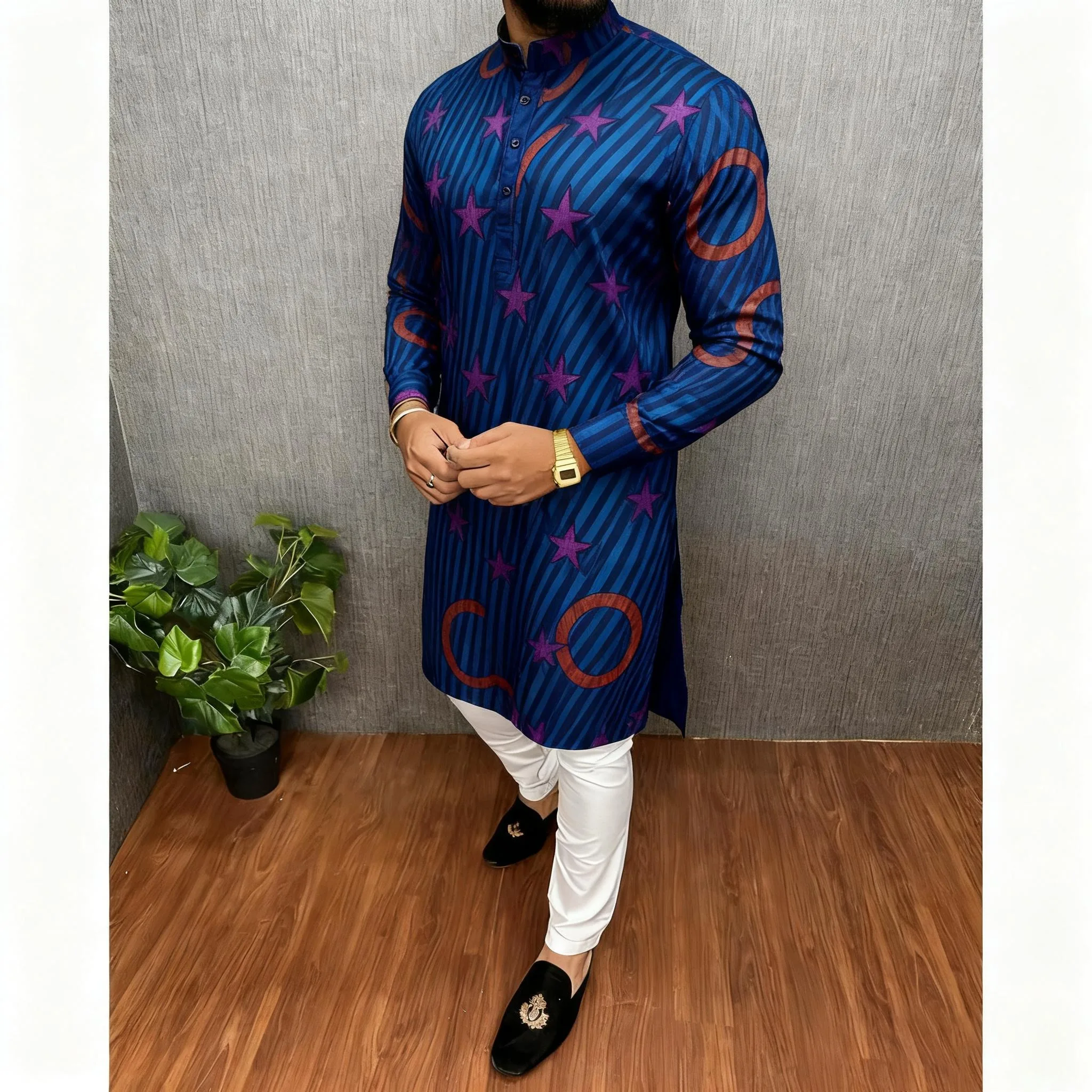 الرجال الرقمية المطبوعة كورتا فاردهة العادية اليوسفي طوق طويل مناسبة الشرق الأوسط Tenue Marocaine أوم الرجال ملابس مسلمة