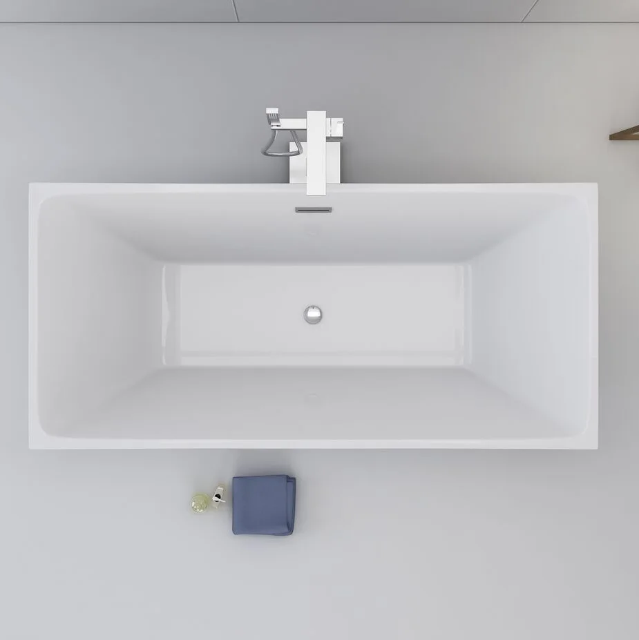White Acrylic Freestanding Soaking Bathtub with Drainer Luxury Square Shape for Indoor Bathroom Use - Image 5