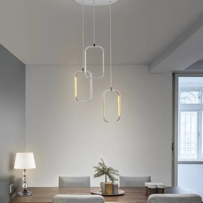 Nordic Simple Rectangle Aluminum Frame LED Cord Hanging Pendant Lights of 3 Combined Droplights image 5