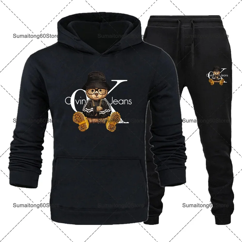 2024 Men\'s Sportweart Long Sleeve Hoodies Two Piece Set Sweatshirts and Sweatpants Brand Print Tracksuit Casual Male Clothing