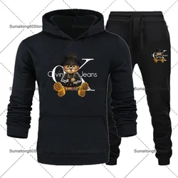 2024 Men's Sportweart Long Sleeve Hoodies Two Piece Set Sweatshirts and Sweatpants Brand Print Tracksuit Casual Male Clothing