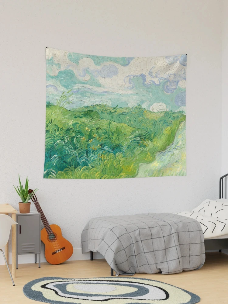 Van Gogh Green Wheat Field Oil Painting Tapestry Vintage Art Wall Hanging Cloth Bedroom Living Room Background Decoration