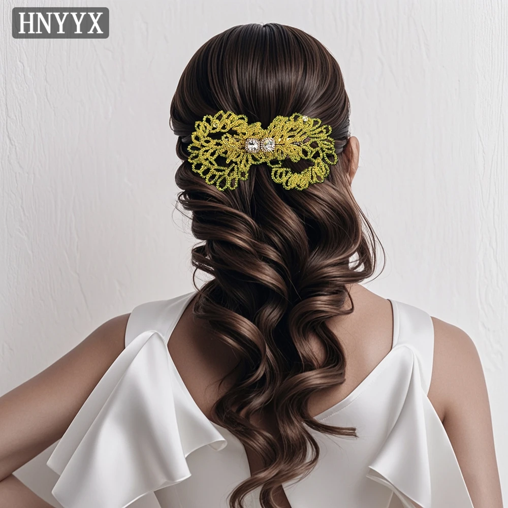 

HNYYX Fashion Summer Yellow Beaded Crystal Hairpin Bride Elegant Shiny Wedding Headdress Party Tiara Prom Hair Clips A179