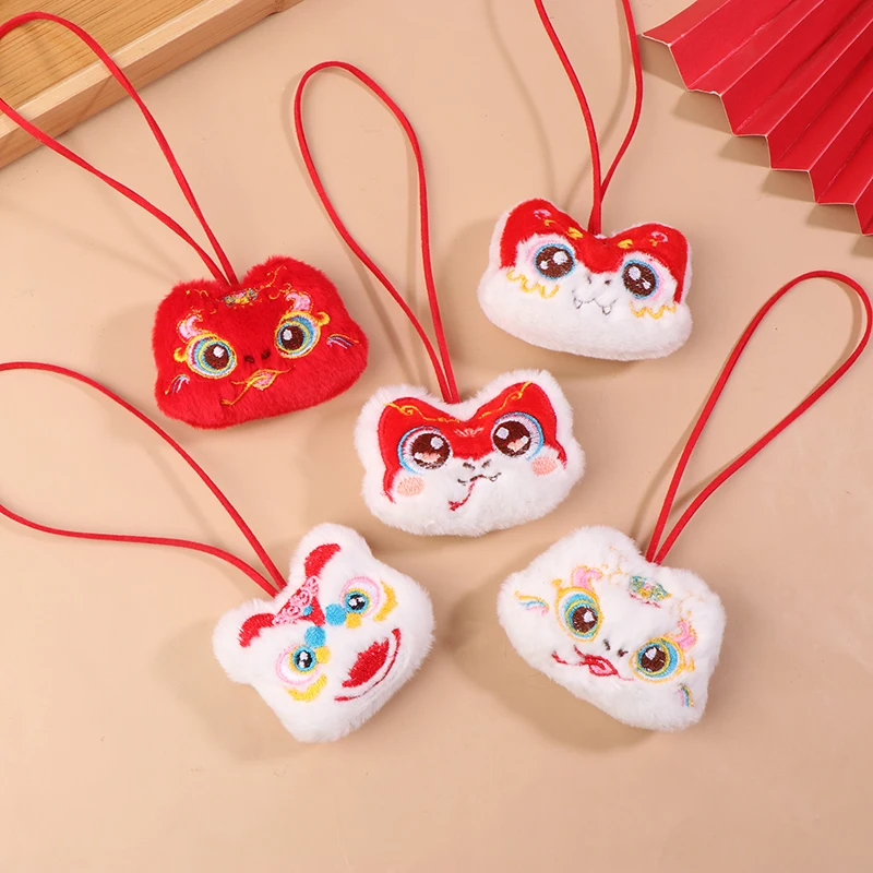 New Year Dance Lion Plush Doll Keyring Cute Name Tag Keychain Kindergarten School Bag Anti-Loss Pendant Car Trinket Accessories