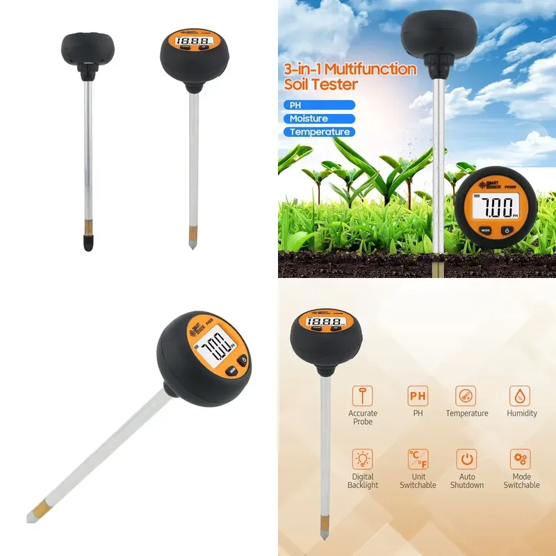 3 in 1 Digital Soil PH Moisture Temp Tester SMART SENSOR Probe Meter for Garden Potted Plant Growing Multifunction pH Meter