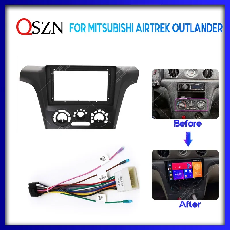 QSZN 9 inch Car Frame Fascia For MItsubishi Outlander Airtrek 2001 -2005 LHD Adapter Canbus Decoder Cable Radio Head Unit Panel