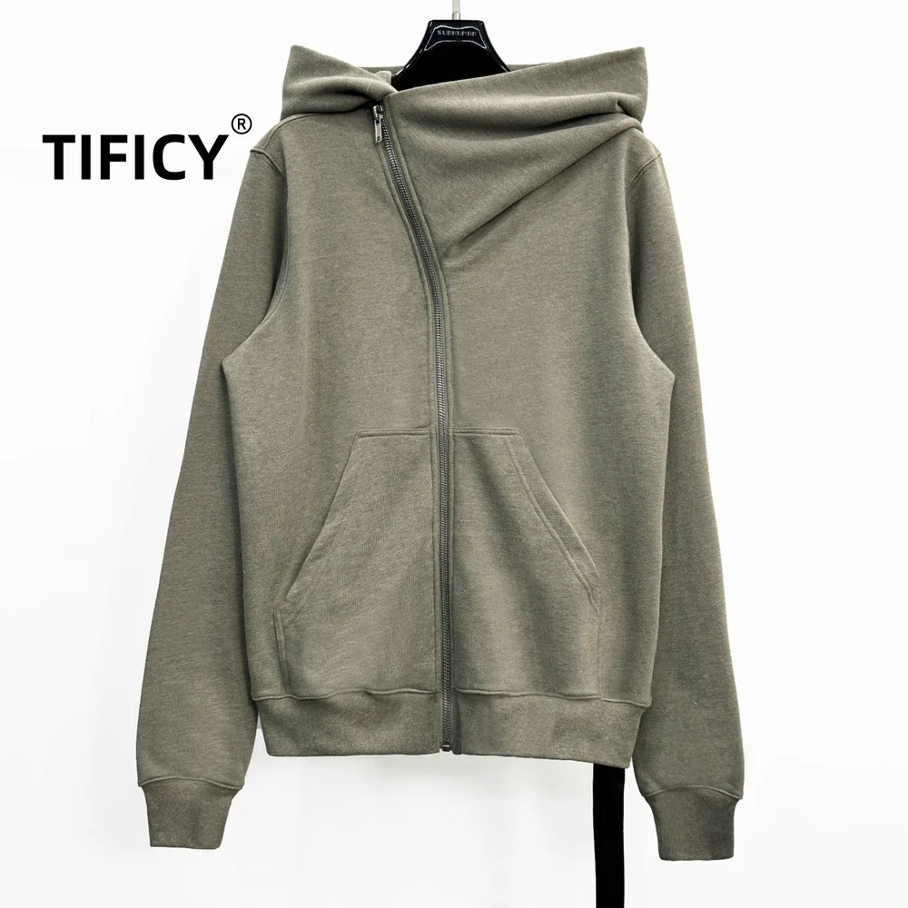High Street RO Dark Style Autumn New Casual Irregular Slanted Placket Hoodie Women's Loose Long Sleeved Cardigan Jacket