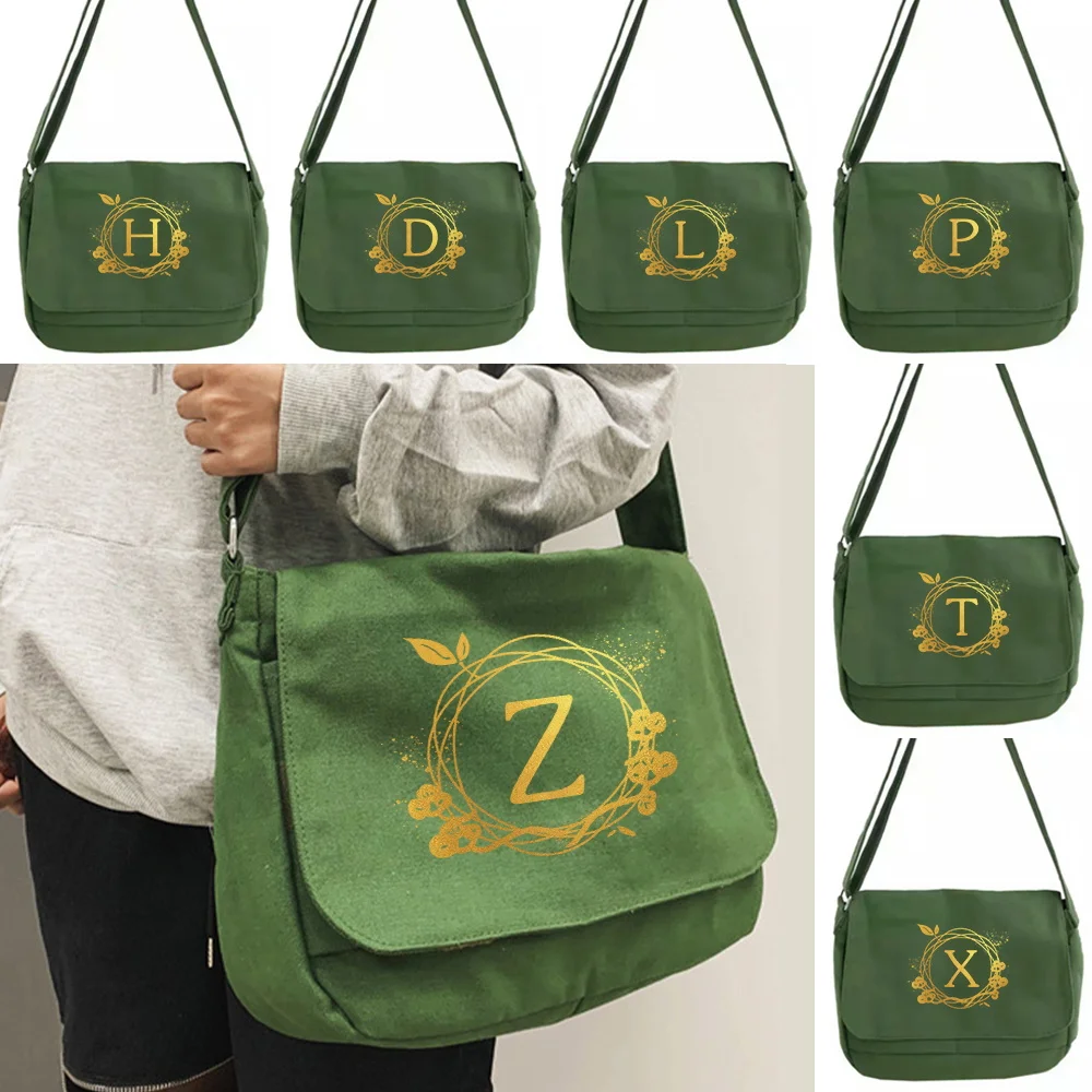 2026 Girl Handbag Canvas Teenager Shoulder Bags Teenage Women's Messenger Bags Ladies Casual Bag Wreath Letter Crossbody Purse