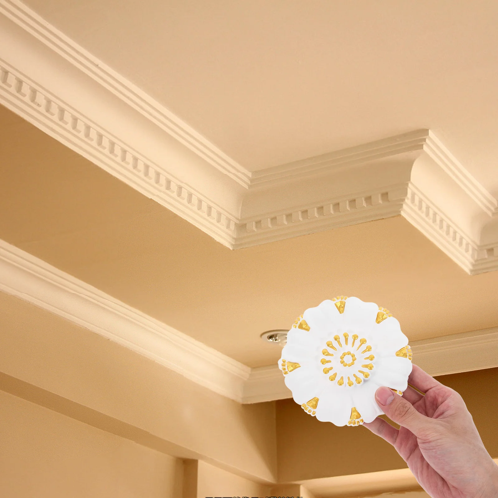 

Decorative Ceiling Medallion Ring Embossed Design Easy Installation Ceiling Cover Canopy for Light Fixture Indoor Renovation
