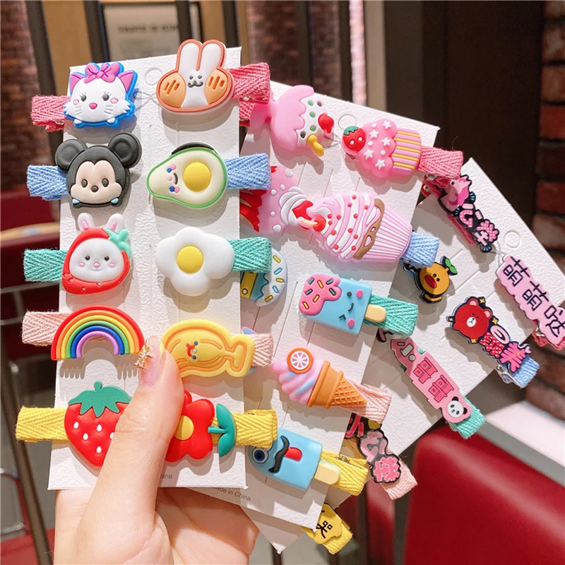 10Pcs Hair Clip Set Girls Cute  Cartoon Hair bands Hair Accessories Ice Cream Unicorn Hairpins Headband Barrettes Kids Headdress