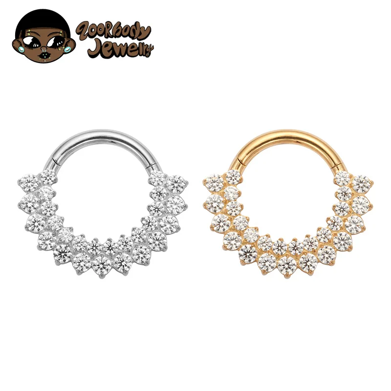 ASTM F136 Titanium Clicker Septum Nose Ring Piercing CZ Daith Earring Hoop Front Facing Hinged Segment Luxury Body Jewelry New
