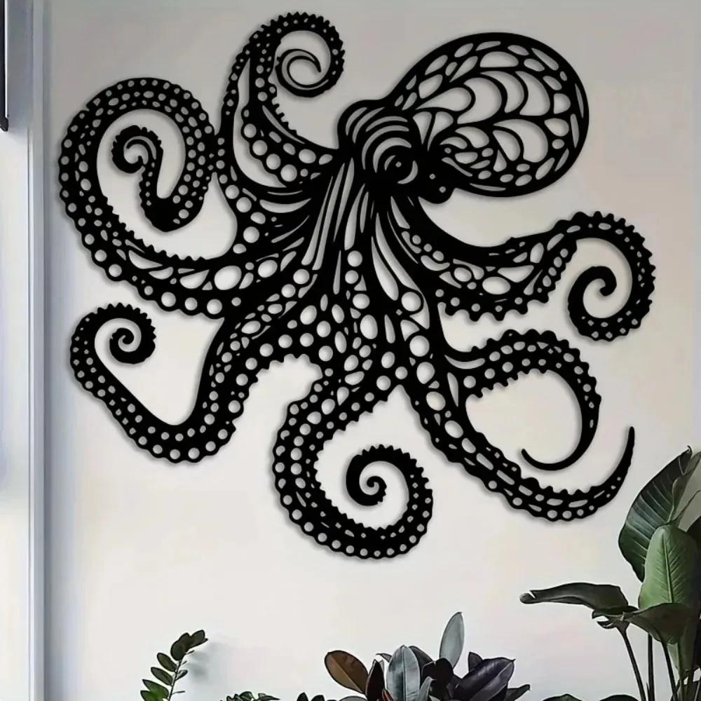 Vintage Octopus Metal Wall Art, Gothic Laser-Cut Tentacle Sculpture Nautical Halloween Gift