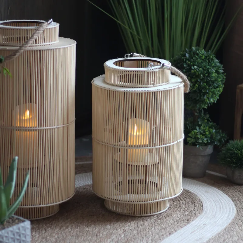 Japanese Style Retro Nordic Handmade Woven Wind Lamp Candlestick Home Decoration Hotel and Homestay Soft Furnishings