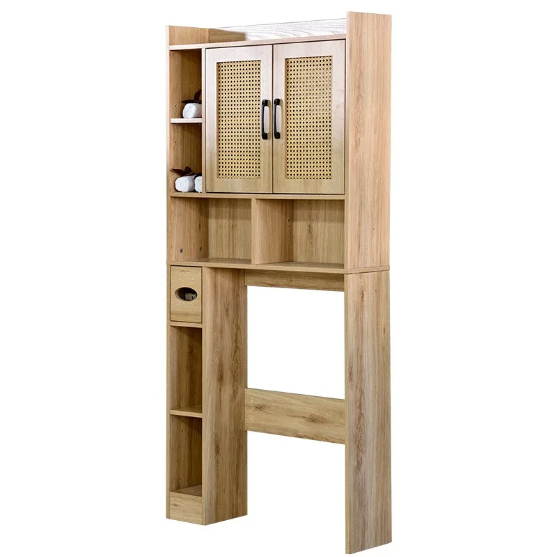 Rattan toilet washing machine, top locker 2 doors with toilet paper holder