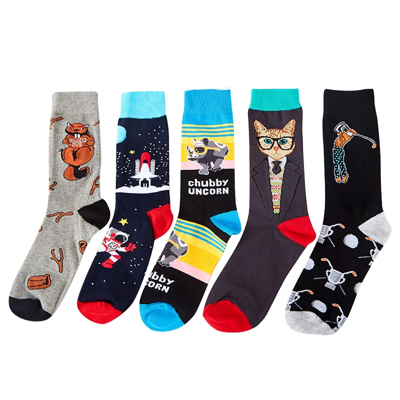 Happy Fashion Mans Socks Hip hop Harajuku Kawaii Cartoon Cotton Socks Star Trek Animals Geometric Funny Casual Sock Gift for Men