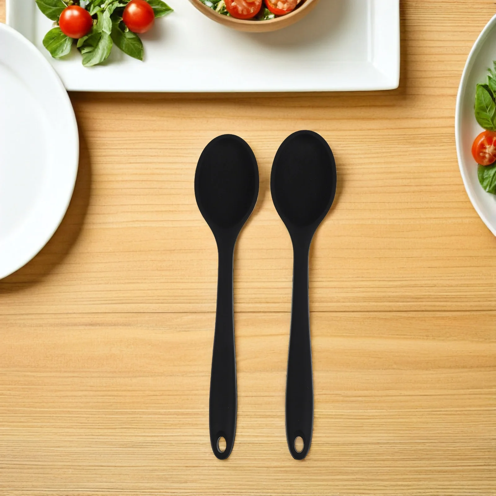 

6Pcs High Temp Silicone Spoons Nonstick Kitchen Serving Utensils for Soup Salad Noodles and Stirring Black Salad Spoon