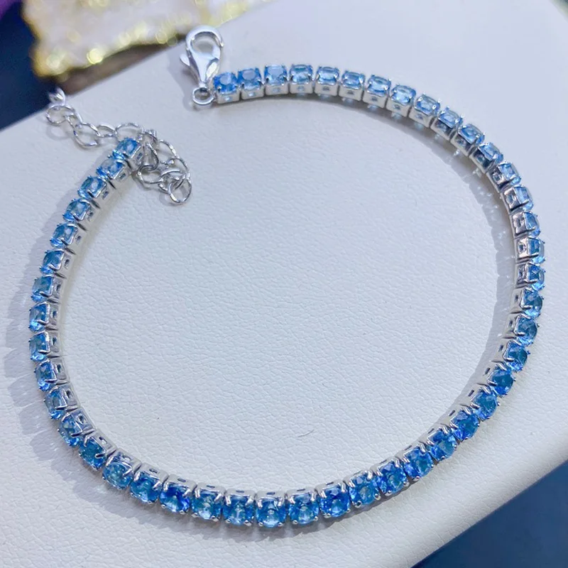 Total 4.8ct Natural Topaz Bracelet 3mm Vvs Grade Light Blue Topaz Jewelry with Gold Plating 925 Silver Gemstone Bracelet