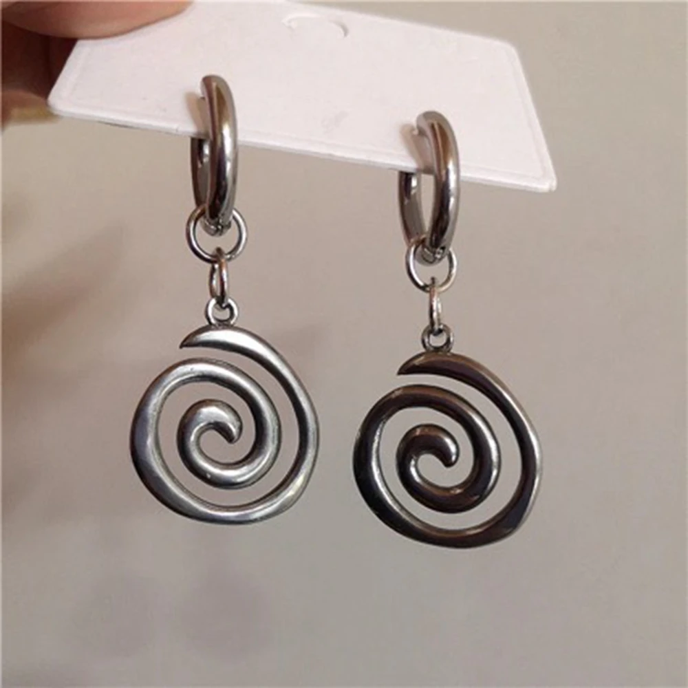 Stainless Steel Geometric Spiral Vortex Earrings Y2K Vintage Grunge Hip Hop Earrings for Girls Women