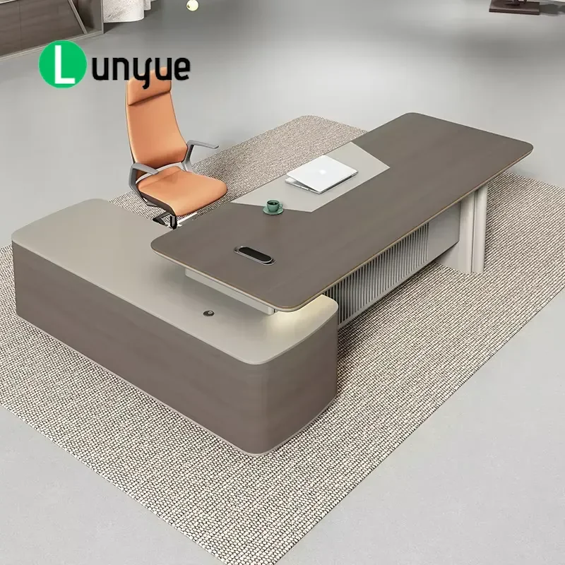 Luxury Modern L Shaped Desk Elegant Wooden Office Furniture for Managing Director CEO Home Workstation Executive Study Table