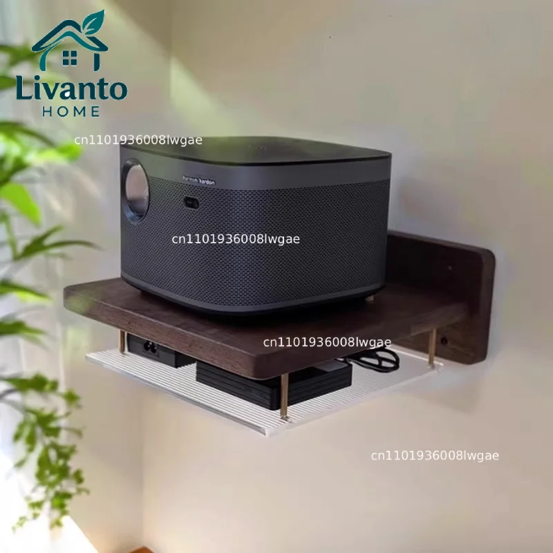 

Solid Wood Wall Mount Projector Shelf Acrylic Holder Adjustable Space Saving Organizer for Living Room Home Theater Electronics