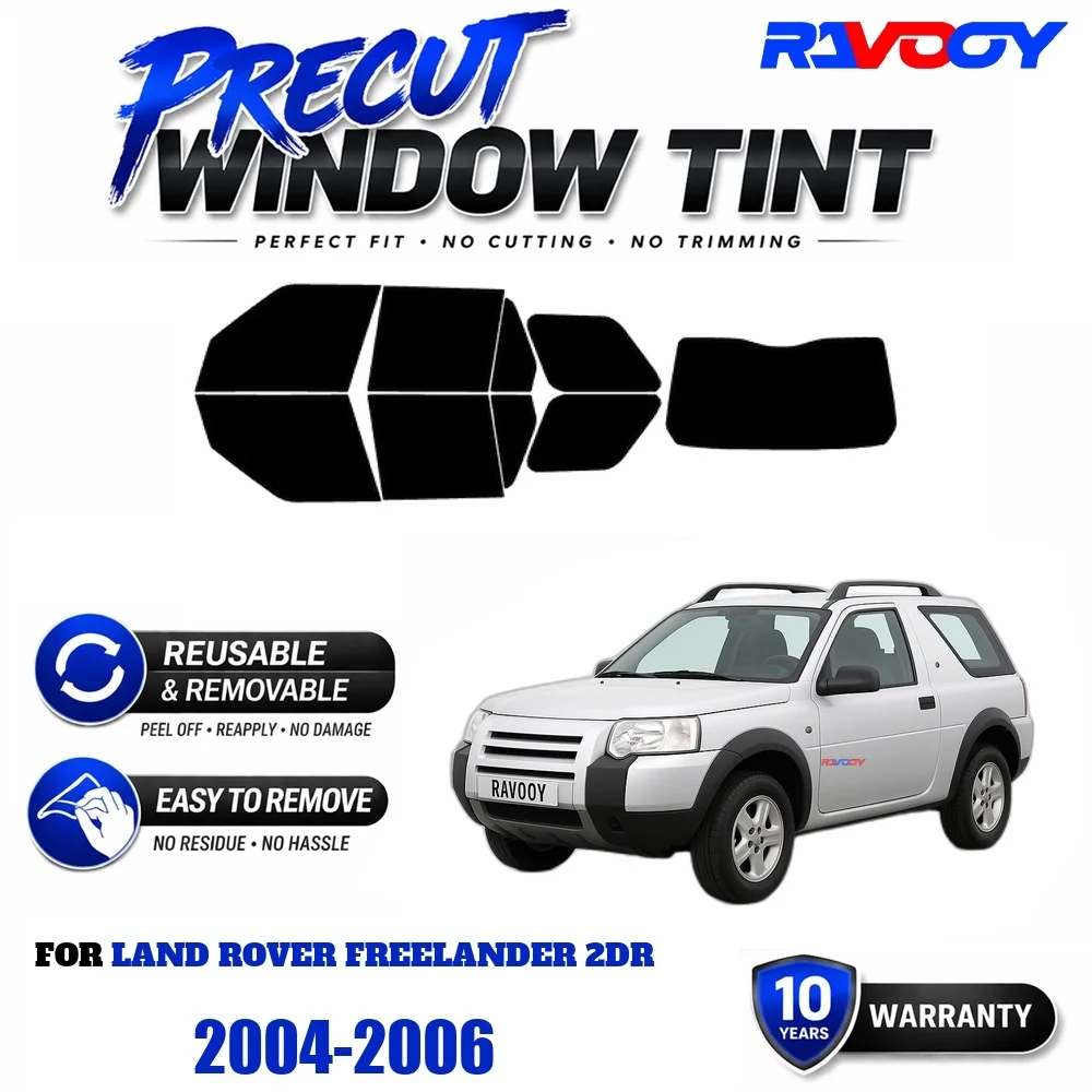 RAVOOY Precut Window Tint, Reusable Removable EPU Film, Custom Fit for Land Rover Freelander 2dr 2004-2006, UV Heat Protection