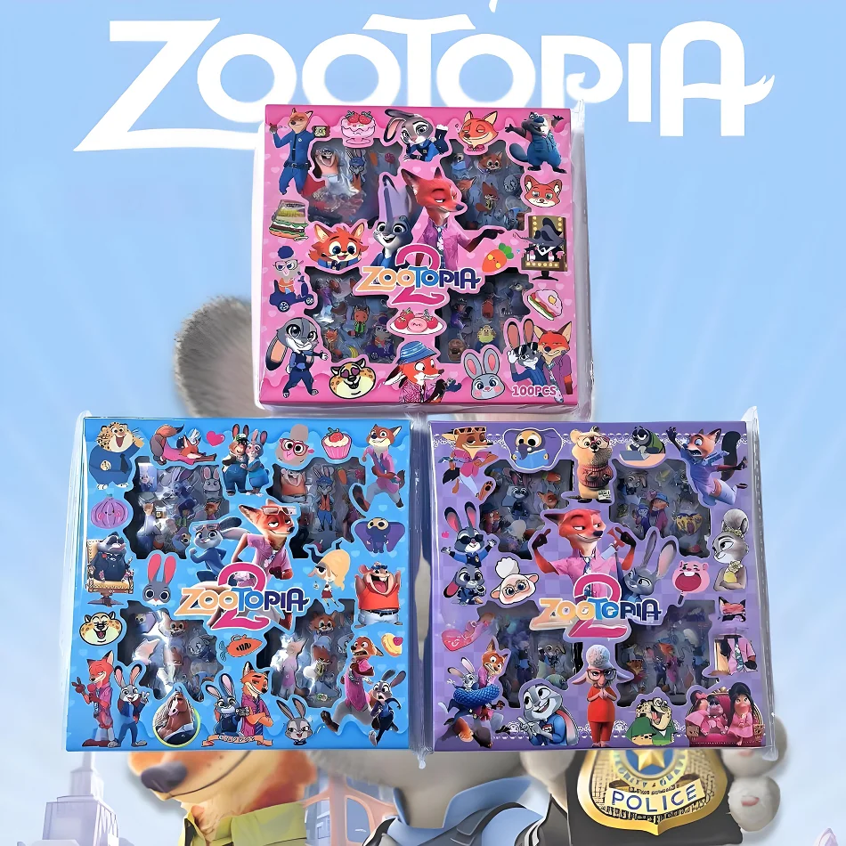 100 szt. Naklejek z kreskówki Zootopia 2, urocze naklejki anime do graffiti, do kreatywnych dekoracji, zabawek, majsterkowania, artykułów papierniczych, na notatnik, telefon.