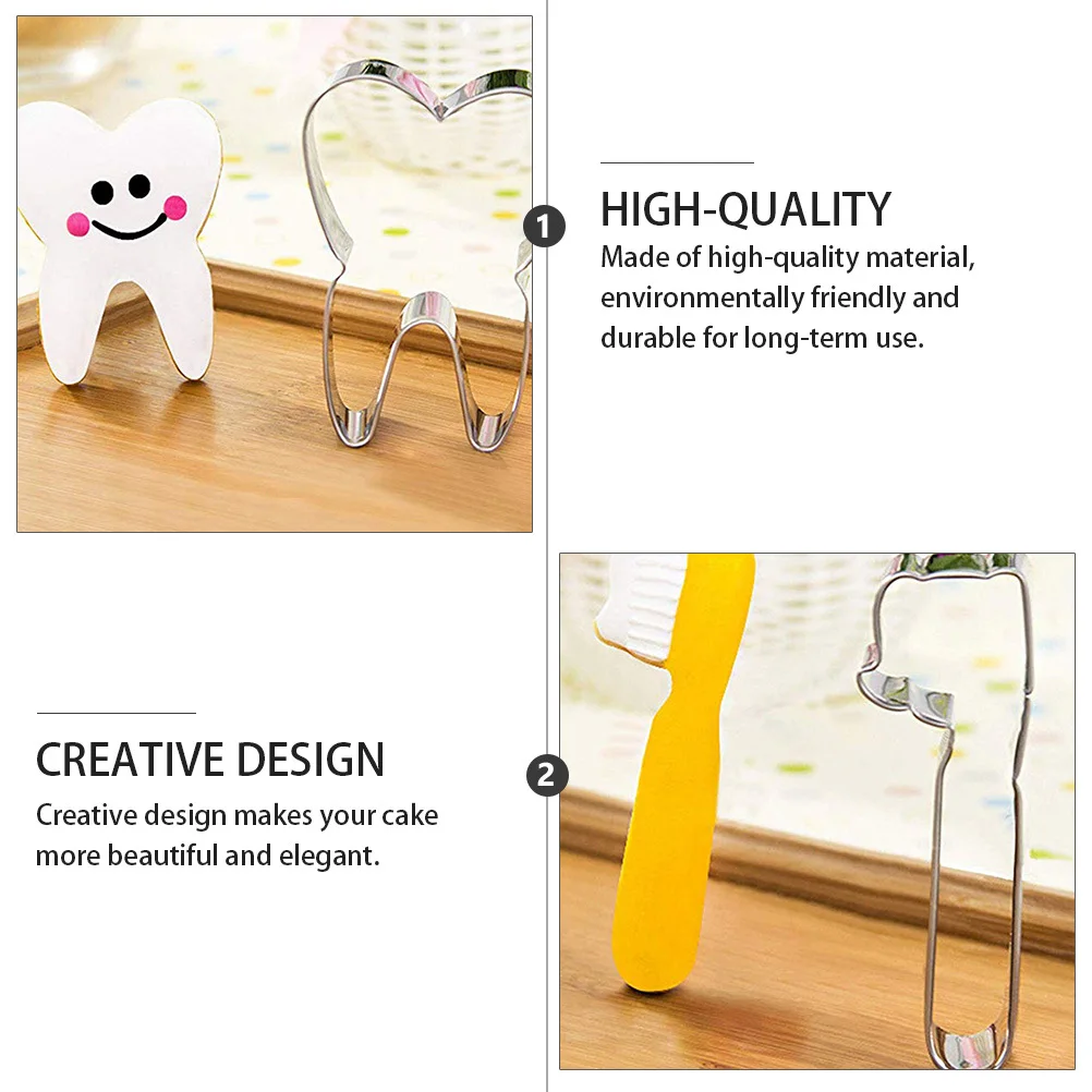 

6Pcs Stainless Steel Toothbrush Cookie Molds Non-Stick Baking Supplies DIY Cake Baking Tools Teeth Shape Cutter Mold