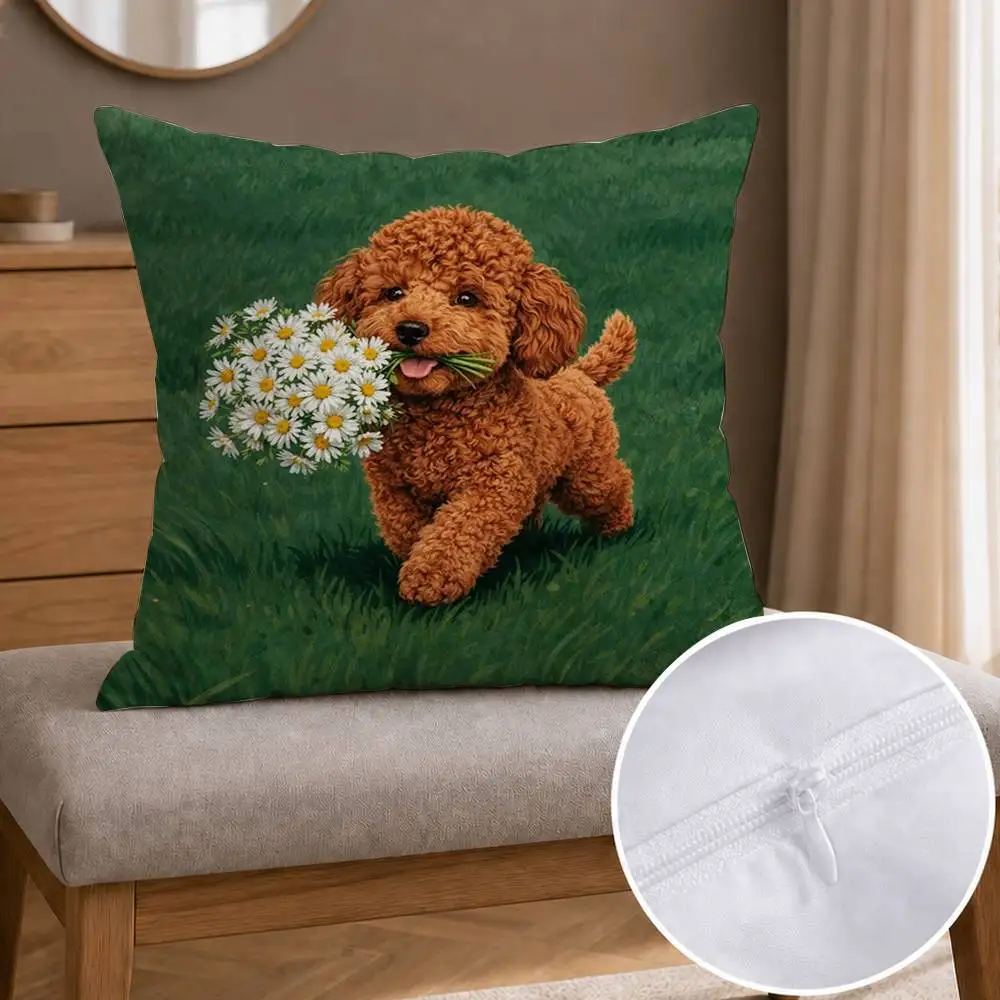Poodle dog  Double-sided Printed Square Decorative Cushion Cover for Sofa Living Room Home Decor
