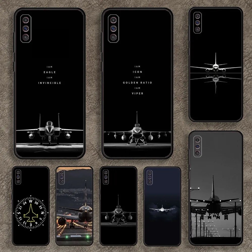 Airplane Aircraft Take Off Phone Case for SamsungA 91,80,73,72,71,70,53,52,51,42,41,40,32,31,30,22,21,20,13 S 5G Soft Black Case