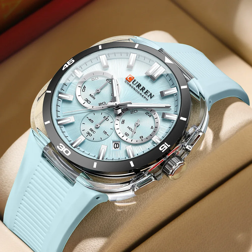 CURREN 8502 Fashion Chronograph Multifunction Watches Sports 3ATM Waterproof Silicone Man Wrist Watch relogio masculino