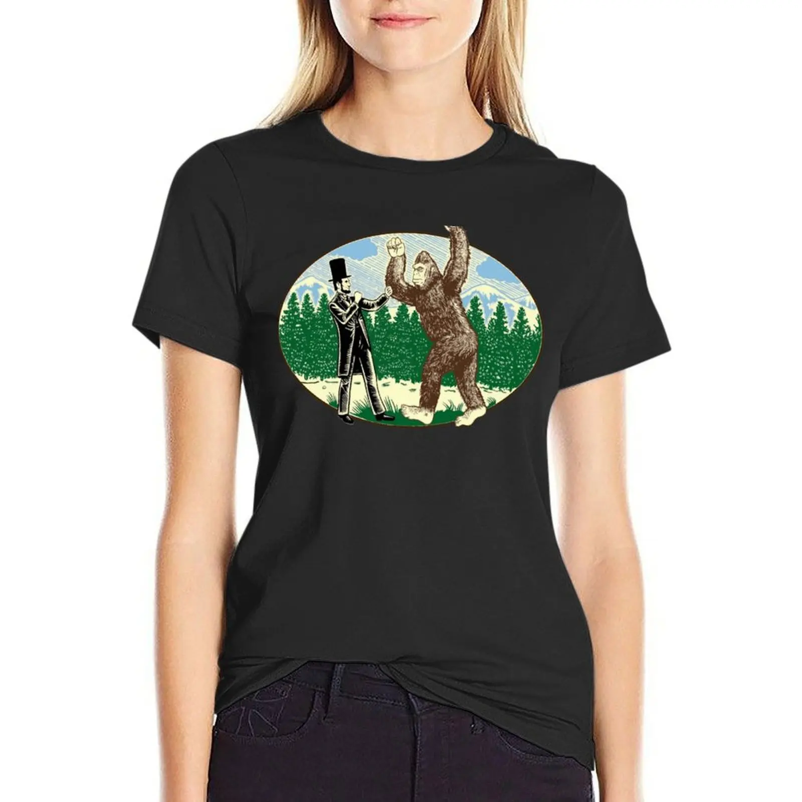 Abe lincoln sasquatch hunter bigfoot logo männer kurzarm t-shirt anime kleidung luxus designer kleidung frauen