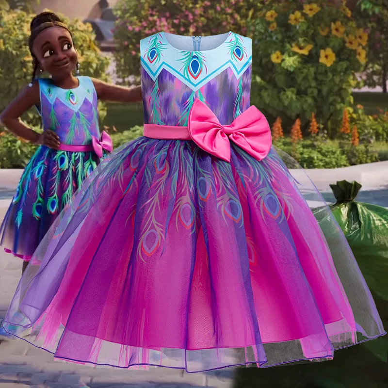 Film Prinzessin Cosplay Blase Kleid Kostüme Halloween für Kind Feder Mesh bedrucktes Kleid