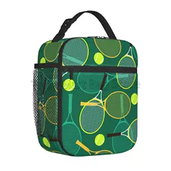 Tennis Rackets and Balls Print Insulated Lunch Bag Reusable Portable Waterproof Lunch Box Cooler Thermal Bento Tote for Sports