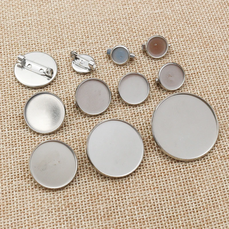 10pcs 8-30mm Inner Size Stainless Steel Material Brooch Style Cabochon Blank Base Cameo Setting Charms Pendant Tray DIY Jewelry