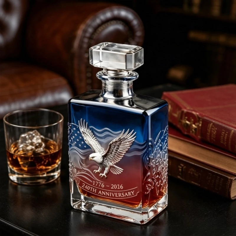 Cool Patriotic Eagle US Flag Whiskey Decanter & USA 250th Anniversary Souvenir Bar Gift for Patriotic Americans & Veterans