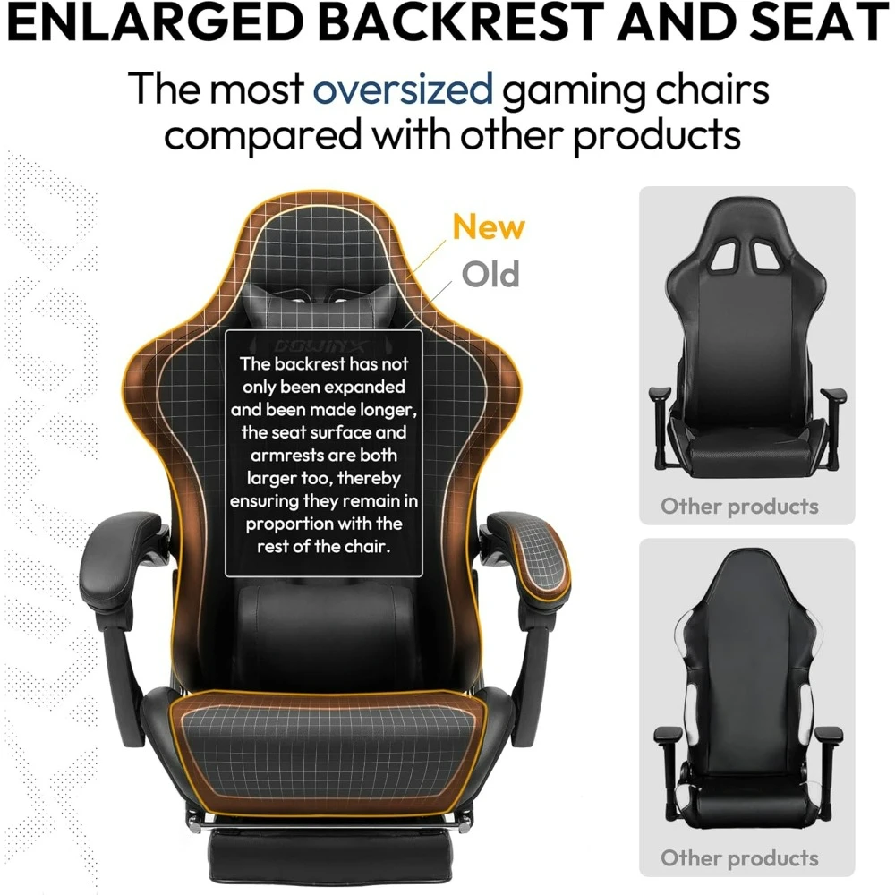 Gaming Chair, Ergonomic Recliner with Massage Lumbar Support, Office Armchair for Computer E-Sports Gamer Chairs with Footrest