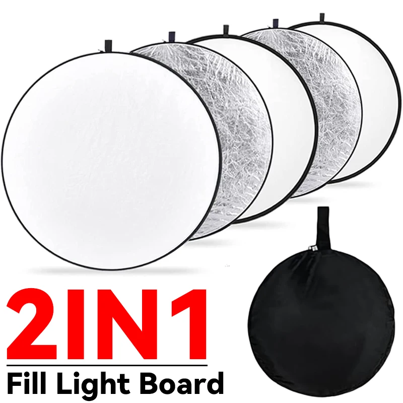 

2IN1 Portable Fill Light Board Collapsible Photography Reflector Storage Bag Photo Studio Outdoor Light Diffuser 30/60/80/110CM
