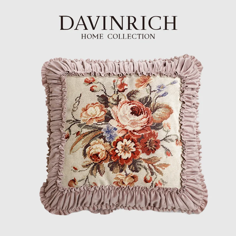 DAVINRICH Victorian Garden Ornate Pillow Cover Vintage Classy Lavender Luxury Damask Floral Pink Decorative Cushion Case 45x45cm