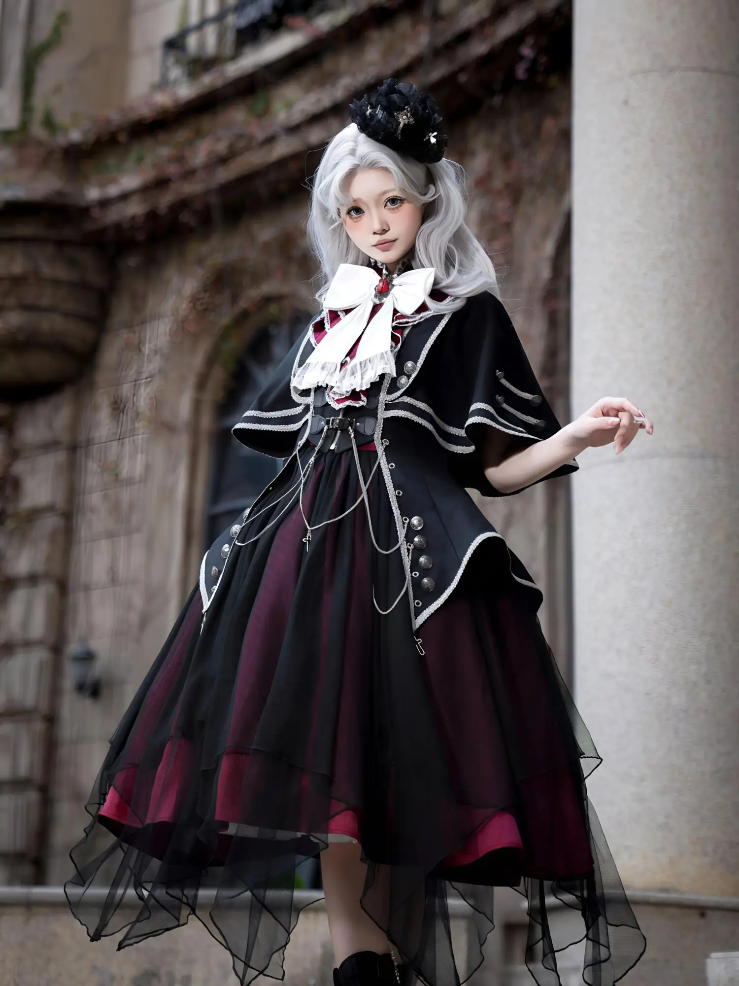 

New Fiesta Carnival Halloween Cos Cosplay Blood Hunting Lolita Dark Gothic Style Sleeveless Dress Coat Suit Women Skirt