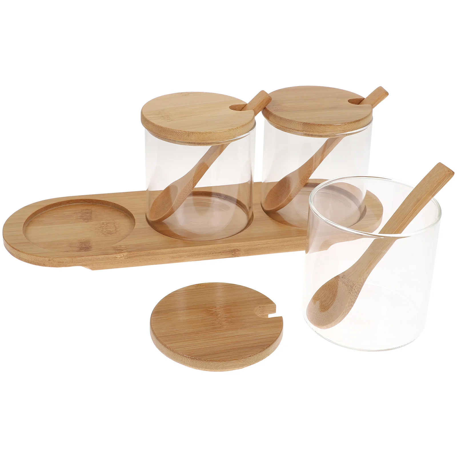 

Glass Bamboo Spice Containers Clear Salt Jars Kitchen Seasoning Boxes Condiment Storage Jars Practical Design Dust Proof Lid