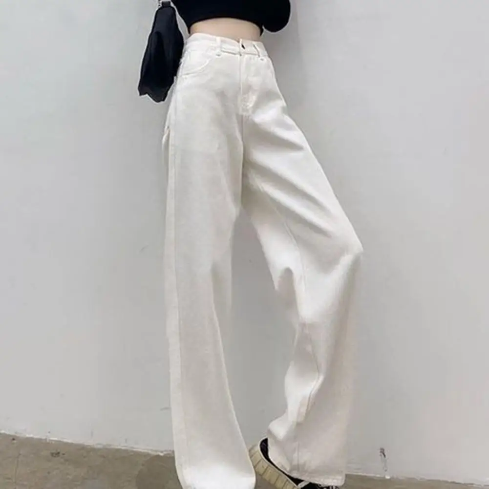 Pants Women Casual Jeans High Waist Straight Wide Leg Long Pants Pockets Solid Color Oversized Denim Pants Streetwear