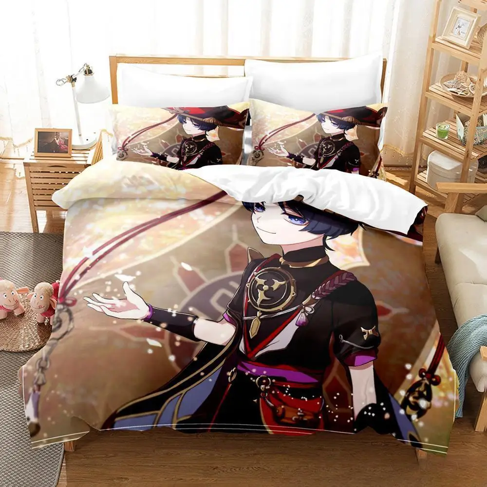 Anime Game Genshin Impact Scaramouche Bedding Set Cartoon Anime three-piece set Adult Kid Bedroom Duvet cover Sets Home Textiles