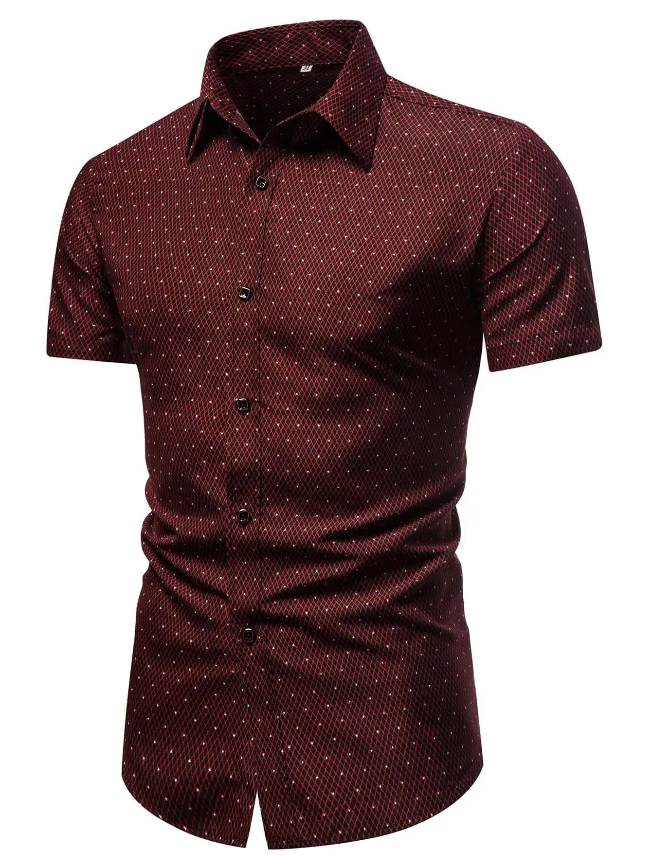 

Men's Short Sleeve Button-Up Shirt with Geometric Dot Pattern