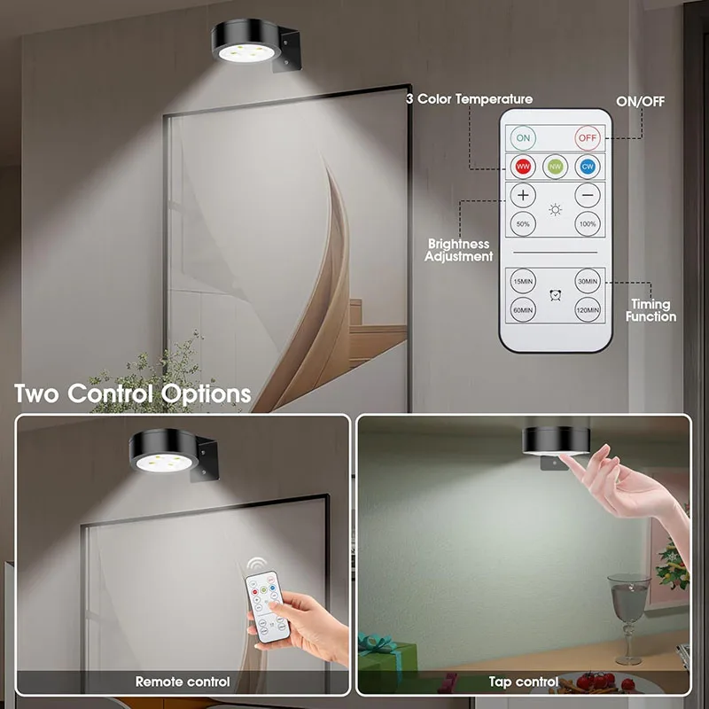 ضوء صورة يعمل بالبطارية، ضوء طلاء LED مغناطيسي مع مؤقت تحكم عن بعد، 3 أوضاع إضاءة، ضوء عرض فني باللون الأسود #3