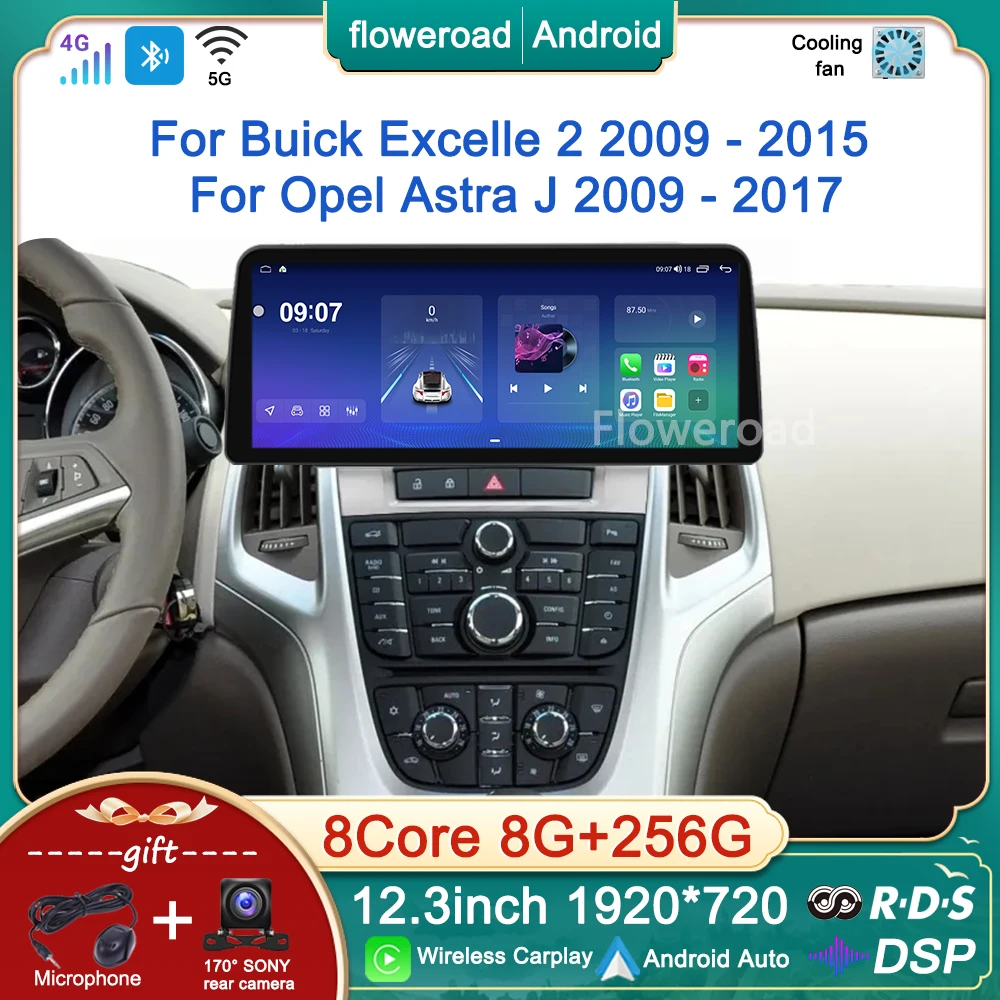 

12.3inch Android 13 Car Radio For Buick Excelle 2 2009-2015 For Opel Astra J 2009 2010-2017 Multimedia Player GPS Stereo Carplay