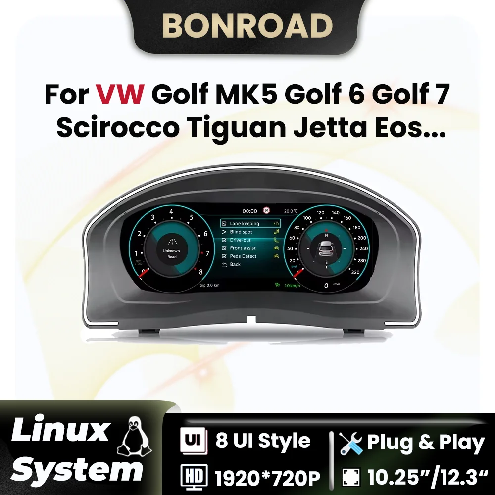 لوحة القيادة الرقمية العنقودية اللاسلكية CarPlay أندرويد السيارات لشركة فولكس فاجن جولف 6 جولف 7 MK7 MK5 تيجوان شيروكو أداة لوحة قمرة القيادة