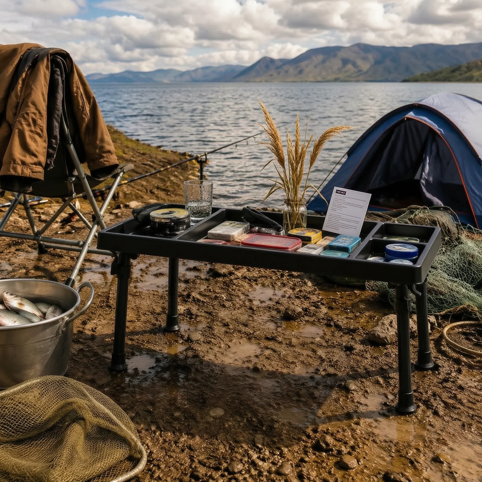 

Fishing Tackle Tray Table Plastic Top Carp Table Holder Tray Easy to Carry Sturdy for Match Anglers, Tent Setup